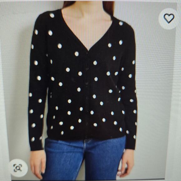 Talbots Sweaters - Talbots Womens Polka Dot Button Front Cardigan Size XL Black White Silk Blend